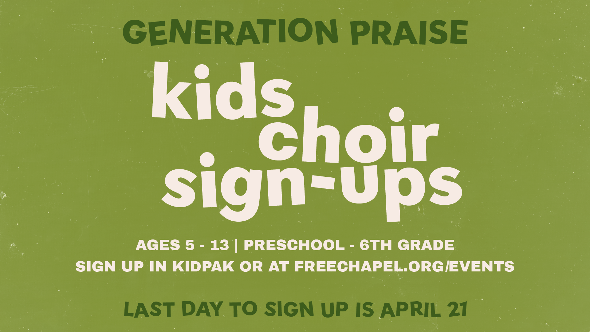 Mother's Day Generation Praise Kids Choir Signups at the Gainesville campus